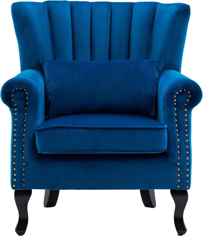Mid Century Accent Chair Modern Tufted Wingback Armchair Club Chair Velvet by DMFurniture