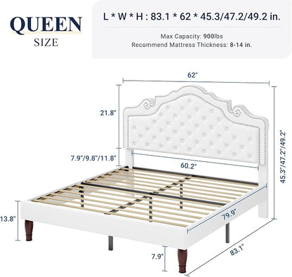 Allewie Queen Bed Frame with Adjustable Velvet Tiara Headboard, Upholstered - Image 2