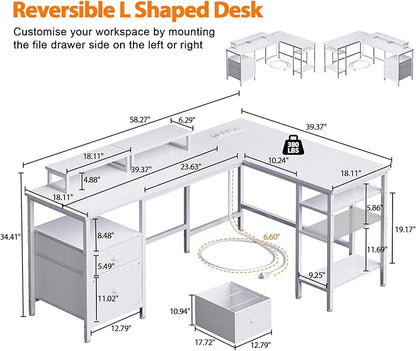 Furologee White 59” L Shaped Desk - Image 3
