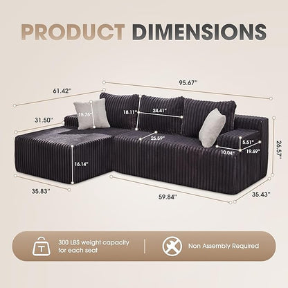 Hobestluk Modular Sectional Sofa Couches L-Shape Couch 3 Seat Modular Sofa - Image 2