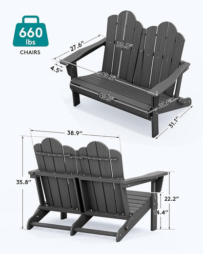 SERWALL Adirondack Bench, HDPE All-Weather Adirondack Loveseat, Outdoor - Image 3
