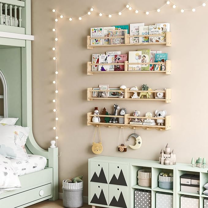 34Inch Nursery Bookshelves, Wall Floating Shelf Kids Coat Rack - Image 4