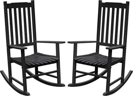 Flamaker Acacia Wood Patio Rocking Chair Set of 2, High Back and Widen Armrest by Flamaker