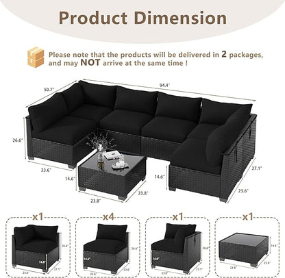 LOUVIXA 7 Piece Outdoor Patio Furniture Set, Outdoor Sectional Sofa, Wicker - Image 2