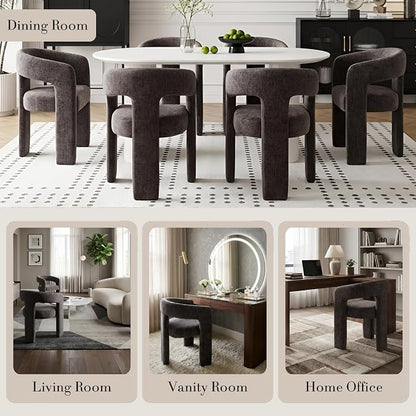 Modern Chenille Barrel Dining Chair Upholstered Fabric Dining Room Chair - Image 5