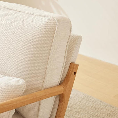 Bonnlo Coarse Linen Beige Mid Century Modern Accent Chair, Soild Wood Padding - Image 6
