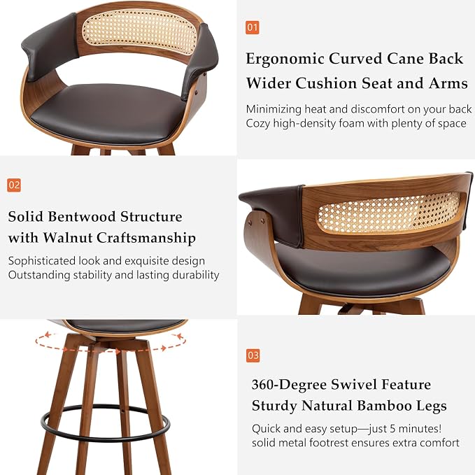 Set of 2 Rattan Swivel Bar Stools - Image 3