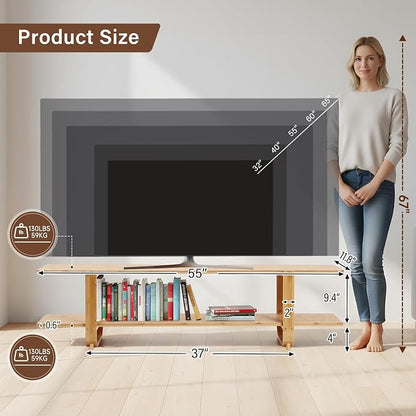 Tiita Bamboo TV Stand for 55 Inch TV, Entertainment Center - Image 2