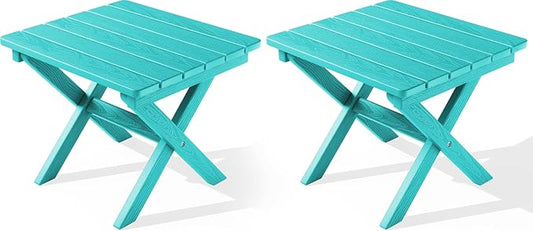 SERWALL Folding Outdoor Side Table Set of 2, Portable Adirondack Side Table by SERWALL