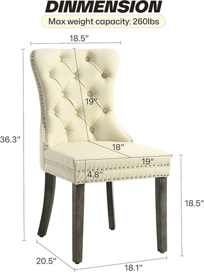 KCC Faux Leather Dining Chairs Set of 2, Upholstered High-end Tufted Dining - Image 3