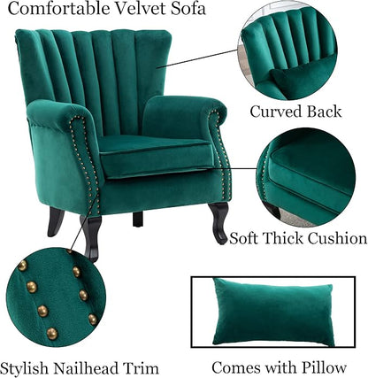 Mid Century Accent Chair Modern Tufted Wingback Armchairs Club Chair Velvet - Image 7