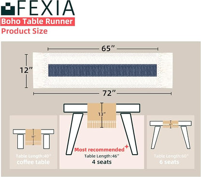 FEXIA Boho Blue Table Runner 72 Inches Long - Image 2