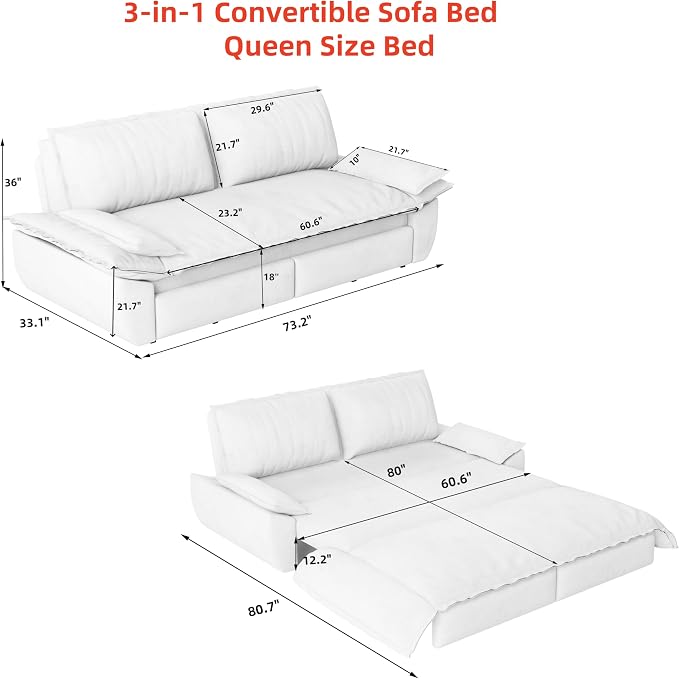KEIKI 73.2" Queen Sleeper Sofa Bed, 3-in-1 Convertible Pull Out Couch - Image 2