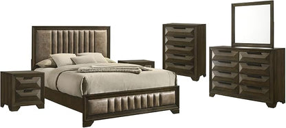 Kings Brand Furniture 6-Piece Modern & Premium Bedroom Set in Walnut Wood Finish - Image 2