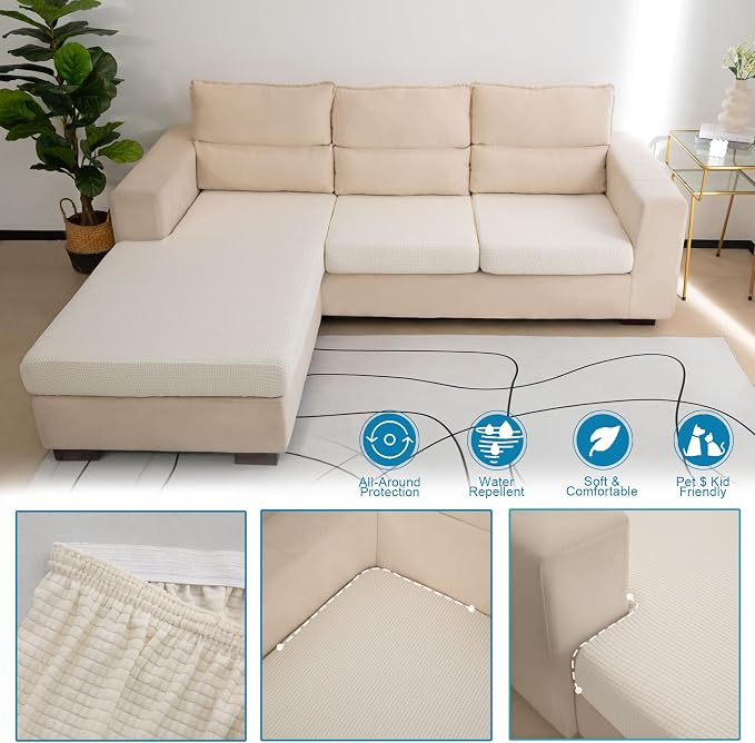 Water Repellent Couch Cushion Cover 3 Pieces Sofa Seat Cushion Covers, Stretch - Image 6