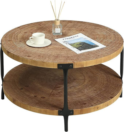 Awescuti Round Boho Wood Coffee Table by Awescuti