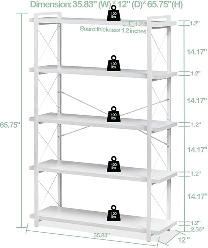 HCHQHS Bookshelf, 5-Tier Industrial Bookcase, Freestanding Tall Bookshelves - Image 3
