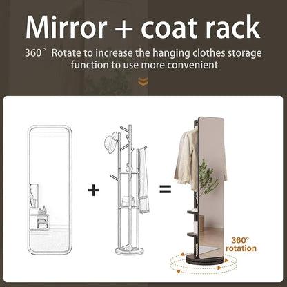 WoodsWhisper Full Length Mirror Coat Rack Solid Wood Floor Mirror 66"x12" Full - Image 3