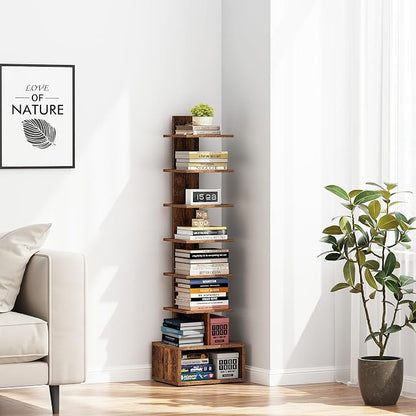 TUTOTAK Narrow Bookshelf, Vertical 8-Tier Bookcase, Spine Book Shelf by ChoosetutotakFurnitureBuildYourCozyHome