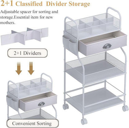 Baby Diaper Caddy Cart Organizer -3 Tier, Bedside Nursery Essentials Organizer - Image 3