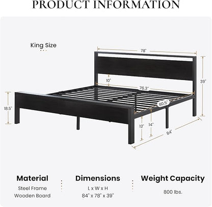 SHA CERLIN 14 Inch King Size Metal Platform Bed Frame - Image 2