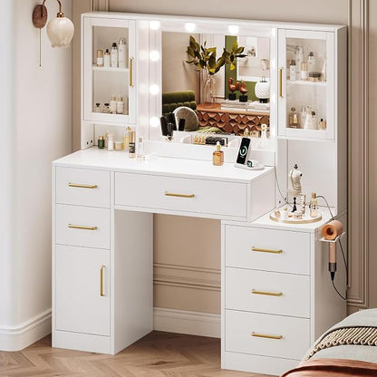 TOKSOM 51" Vanity Desk with Mirror and Lights & Charging Station, Bedroom - Image 5