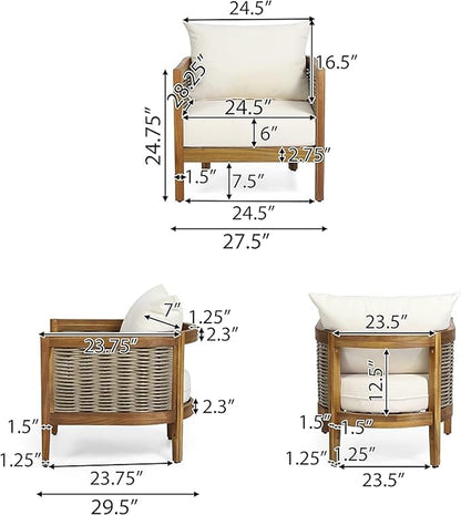 Merax 5-Piece Outdoor Acacia Wood Wicker Conversation Set - Image 2