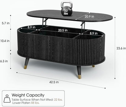 SULIVES Oval Coffee Table with Storage, Small Fluted Center Table - Image 2