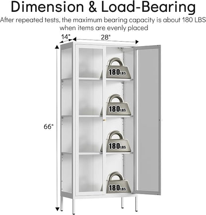 Polup Display Cabinet with 3 Color LED Lights and Tempered Glass, 66 Inch Tall - Image 3