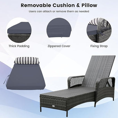 COSTWAY PE Rattan Chaise Lounge Chair, 6 Gear Adjustable Recliner - Image 6