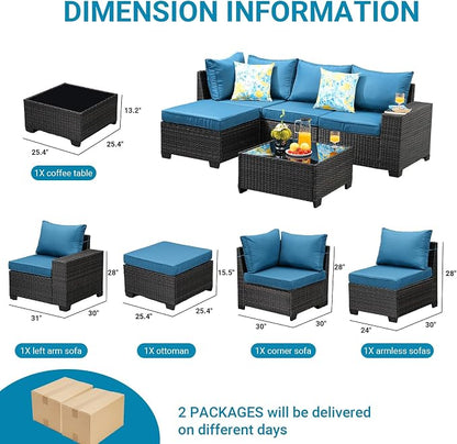Jing's Villa 5-Piece Patio Furniture Set, All-Weather Outdoor Wicker Sectional - Image 7