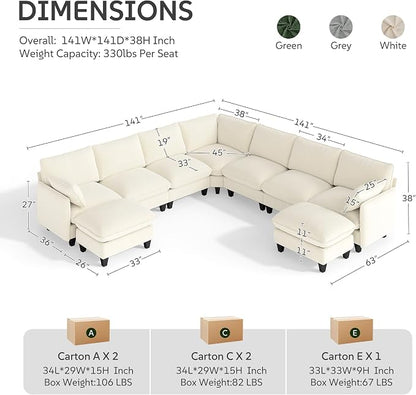 Ihanherry 141" Oversized V-Shaped Modular Sectional Couch, 9-Seater Cloud Sofa - Image 7