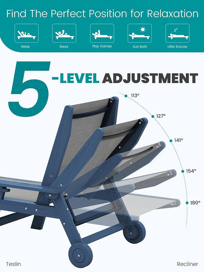 SERWALL Textilene Patio Chaise Lounge Chair Set of 2, 5 Positions Outdoor - Image 3