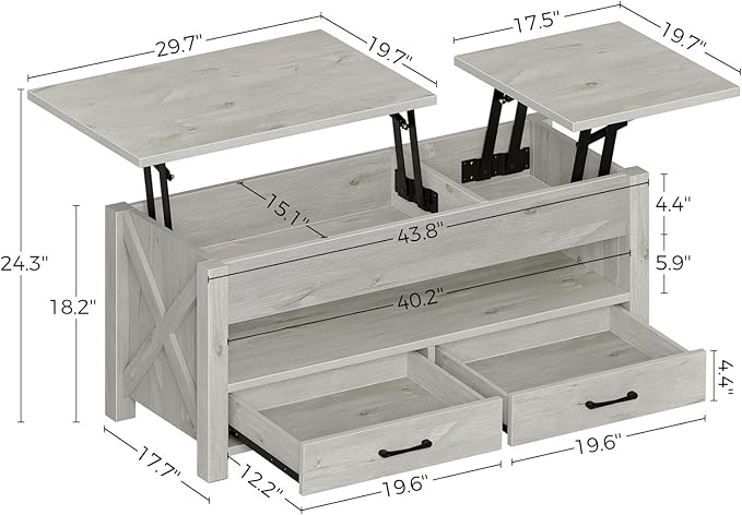 Seventable Coffee Table, 47.2" Lift Top Coffee Table - Image 3