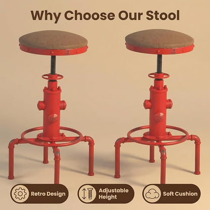 Topower Antique Vintage Industrial Barstool PU Leather Water Pipe Fire Hydrant - Image 7