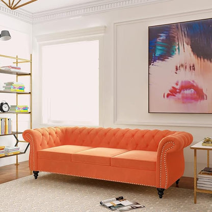 AVZEAR 3 seat Sofa, Velvet Sofa Living Room Large Sofa Modern Chesterfield - Image 3