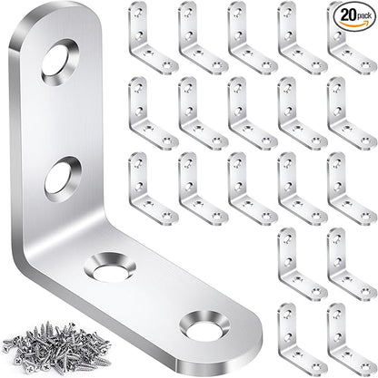 20PCS L Bracket Corner Brace Sets, Stainless Steel L Brackets by DOUDOULE