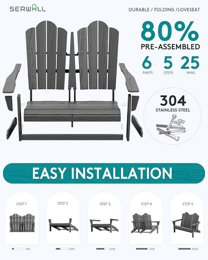 SERWALL 5 Pieces HDPE Patio Adirondack Chair Set, 2 Adirondack Chair - Image 4