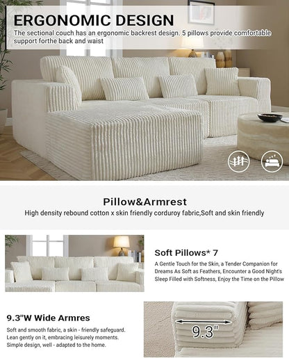 110" Cloud Sectional Couch, Modular Sectional Sofa - Image 6