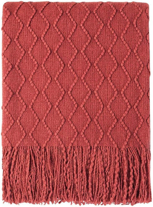 BOURINA Rust Throw Blanket 50x60 Inches Throw Textured Solid Soft Sofa Throw by BOURINA