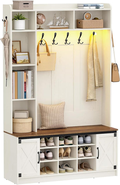 Hzuaneri 47.2" Hall Tree, LED Farmhouse Entryway Storage and Coat Rack Wood - Image 9