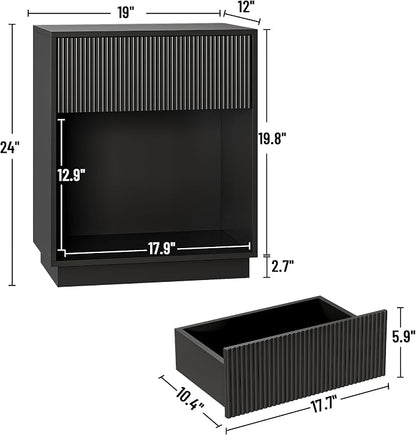 Fluted Nightstands Set of 2, Modern Bedside Table - Image 2