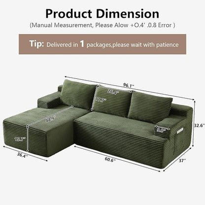 96" Cloud Sectional Couch with L-Shape Chaise, Modular Comfy Sofa Chaise Longue - Image 2