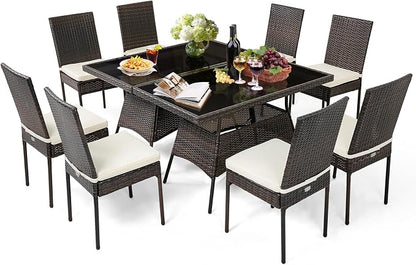 Tangkula 10 Pieces Wicker Patio Dining Set, Outdoor Rattan Table & Chairs Set by TANGKULA