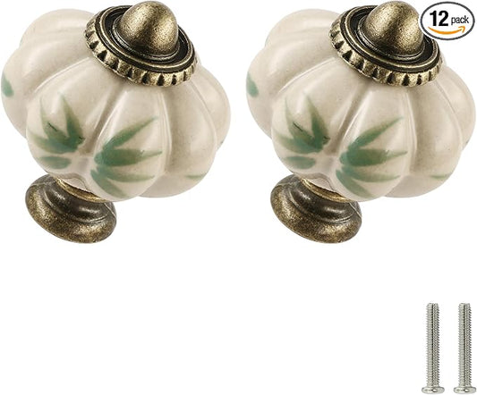 Ivory Pumpkin Knobs 12 Pack Ceramic Cabinet Knobs Vintage Drawer Pulls by Zernmiarder