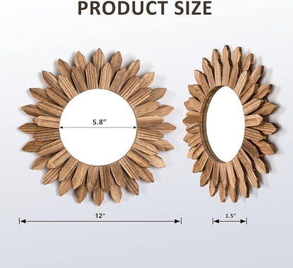 Honiway Boho Wall Decor Mirror 2 Pack Rustic Wood Mirror 12 inch Boho Mirror - Image 6