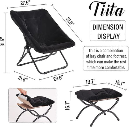 Tiita Folded Chair with Ottoman, Soft Faux Fur Oversized Folding Accent Chair - Image 2