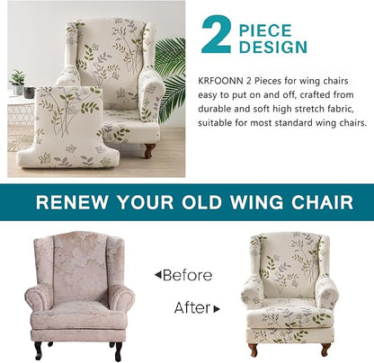 KRFOONN Wingback Chair Covers Slipcovers 2 Piece Stretch Wing Chair Covers - Image 3