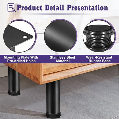 14 Inch Metal Furniture Legs Stainless Steel Adjustable Legs Black Metal Legs - Image 3