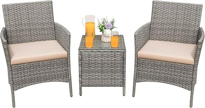 Greesum 3 Pieces Patio Furniture Sets Outdoor PE Rattan Wicker Chairs by BuynowfromGreesum